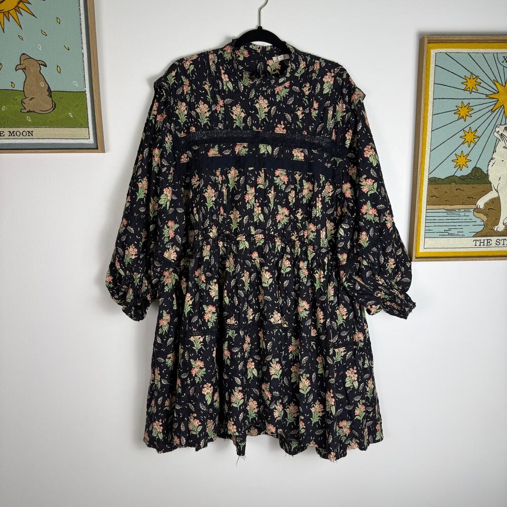 Anthropologie Pilcro black long sleeve floral high neck dress size XL - Picture 5 of 7